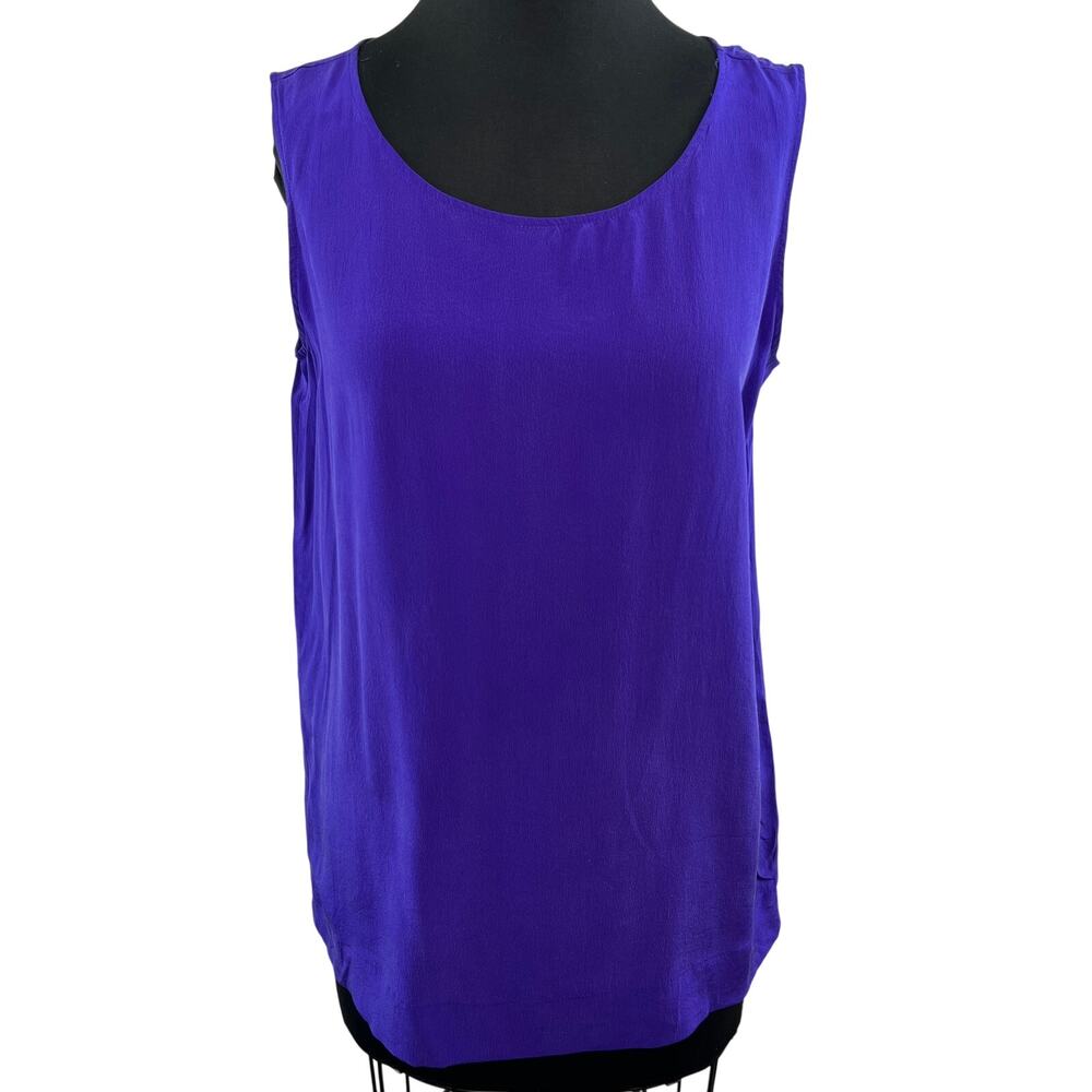 VINTAGE Diane Von Furstenberg DVF Purple Silk Crepe Round Sleeveless Top Tank S